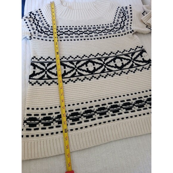 Ralph Lauren Chaps Womens Medium Black Ivory Nordic Stripe Pullover Knit Sweater - Picture 7 of 14